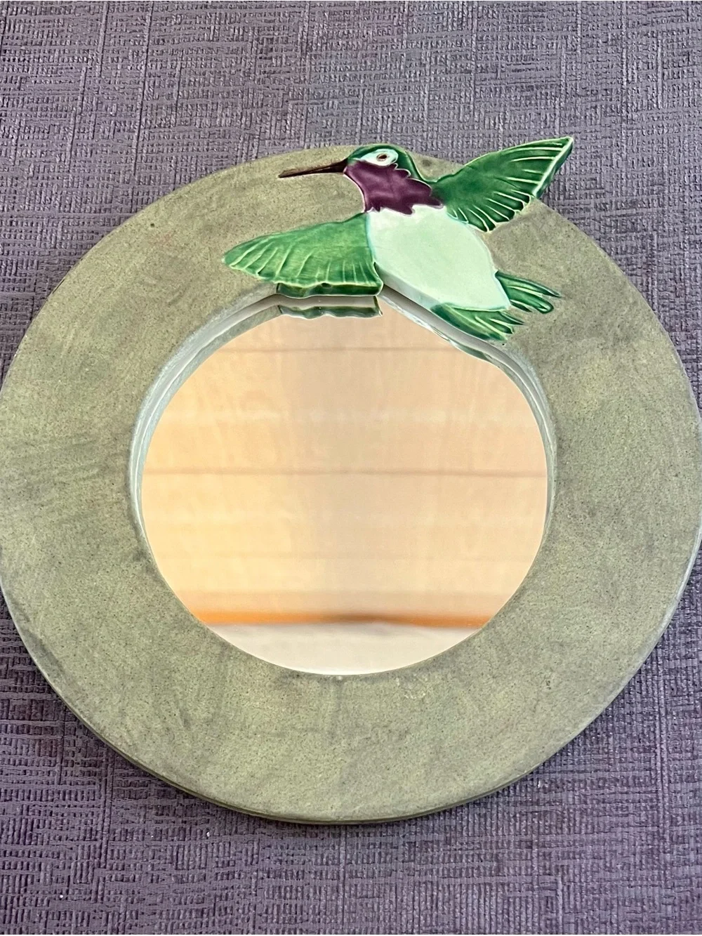 Vintage Mudpie Designs Taos NM Ceramic Hummingbird Mirror 3D Wall Plaque